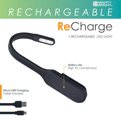 Rechargeable Clip On Book Light With Warm Eye Care LEDs, Flexible Gooseneck, Micro USB Quick Charge, 60 Hours Duration
