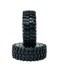Black Label M/T 63mm by 21mm RC Tires for 1/24 Crawlers, side and front view showing tread, fits Axial SCX24 RGT Element Enduro URUAV.