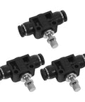 Inline Throttle Valve With Precise Flow Control And Space Saving Design For Air Cylinders And PU Tubes Three Pack Pneumatic Push To Connect Fittings PVC Plastic Ideal For Home Hobby And Industrial Air Systems, black PVC valve with knob
