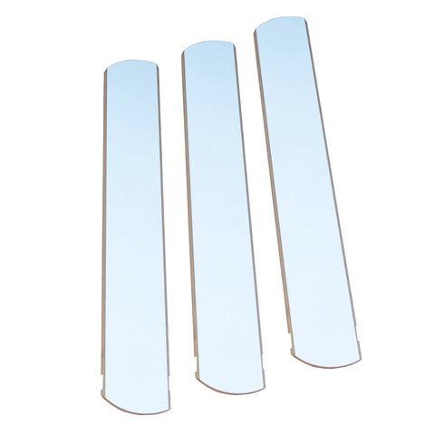 Three-pack of pro-grade throat plate inserts for Z.C.I. cabinet saw, visible from above, showcasing precision fit and easy install.