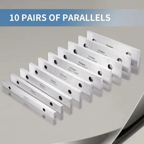 Front view of Dasqua 10-pair parallel set in hardened alloy steel with through-holes