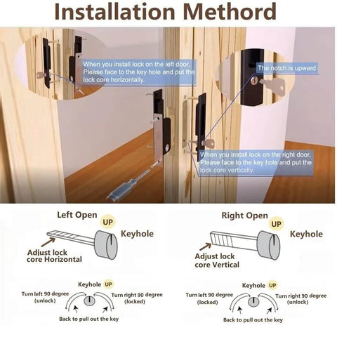 Installation method for Privacy Pocket Door Lock With Key Hidden Barn Door Latch for wooden doors, matte black hardware.
