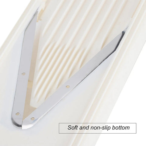 Close-up of V Shape Mandoline Slicer For Quick Safe Veggie Slicing And Grating With Non Slip Base And Hand Guard, showing blade detail
