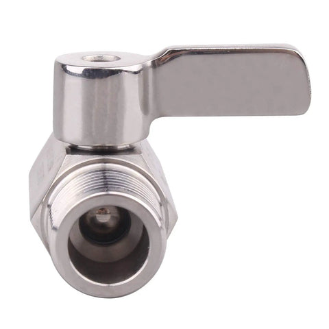 Half Inch Stainless Mini Ball Valve Female To Male NPT Threads, SUS316 Body And Ball, front view with open handle.