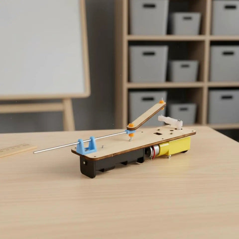 Reciprocating Linkage Linear Motion Demonstration Kit for Classroom Use, Desktop Mechanical Rod Assembly With Extendable Arm System, Hands On Physics Project for Students and Teachers on wooden base