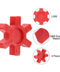 Front view of red urethane jaw coupling insert for L-jaw couplings, L099/L100, 4-piece set