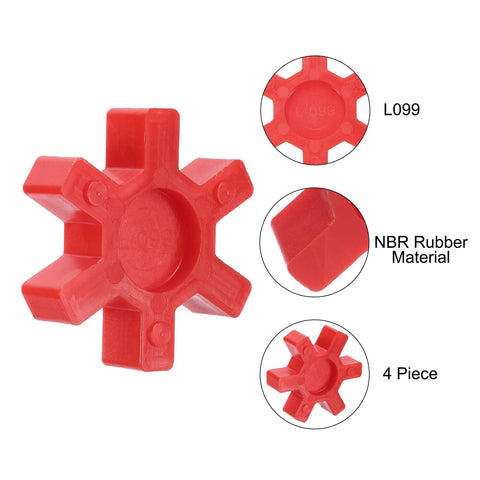 Front view of red urethane jaw coupling insert for L-jaw couplings, L099/L100, 4-piece set