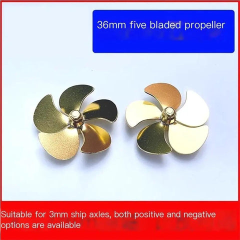36mm Five Blade Naval Brass Propeller Pair For RC Sailboats Left And Right Hand M3 Shaft Hole Two Pack Saltwater Ready
