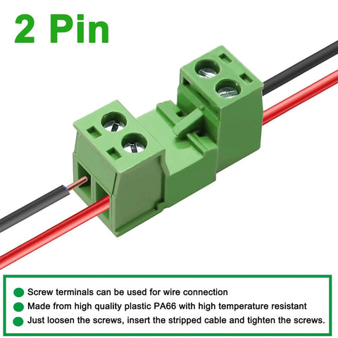 16 Pack 2 Pin Screw Terminal Block Connector 5.08 Millimeter Pitch Plug And Play With 2 Pin Phoenix Plug For 12 28 AWG Wires 300V 15A Green PA66 Plastic