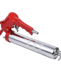 One Hand Grip Grease Gun With Pneumatic Air Pump And Extension Set For Home Shop And Outdoor Use Heavy Duty Metal Construction 14 Oz Capacity Red And Silver Pro Grade DIYer Favorite Tool