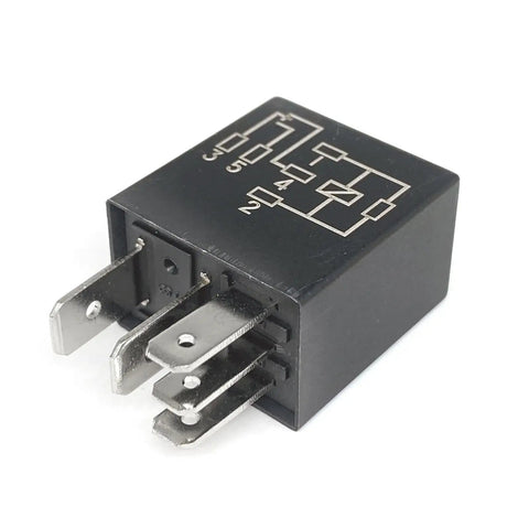 Close-up of a 12V 5-pin SPDT automotive relay for Ford, Toyota, Cadillac 2014-2023