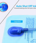 Hydration Bladder With Large Opening For Easy Fill, Leakproof Water Reservoir Bag, blue valve detail, Auto Shut Off Valve feature