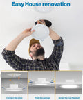 Man installing Ultra Thin LED Recessed Ceiling Lights Slim Canless With Integrated Junction Box 5000K Daylight CCT Dimmable
