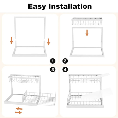 L Shaped Under Sink Organizer Featuring Smooth Operator Glides And Pipe Friendly Layout That Fits Snug In Tight Corners While Boosting Storage Capacity Straight Up installation guide with four assembly steps.