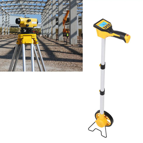 Eujgoov Digital Measuring Wheel Backlit 100000FT Maximum Range with yellow and black design indicated for professional use.