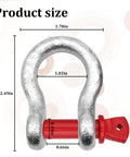 Beefy 2 Pack 3/8 Inch D Ring Anchor Shackles With Screw Pin Clevis Design Rated For One Ton Load showing dimensions and design.