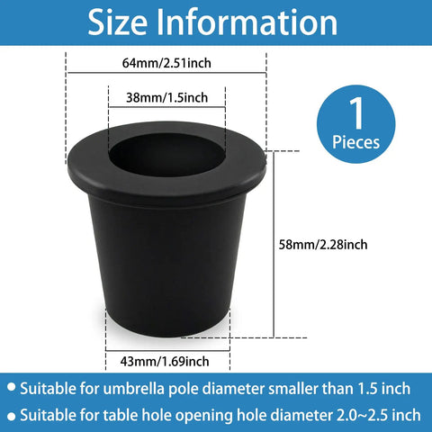 Silicone Patio Umbrella Hole Ring Cone Wedge Plug Stabilizer Sleeve For Two To Two And A Half Inch Table Hole And One And A Half Inch Pole Adapter Black