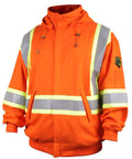 Full Zip Flame Resistant Hoodie Sweatshirt In Safety Orange, 12 Oz FR Cotton Knit Fleece, Removable Hood, Arc Flash And Flash Fire Protection, NFPA 2112 NFPA 70E Compliant, Heavy Duty 2X Large with reflective strips
