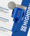Blue HIGHDRIL diamond tile drill bit with hex shank, 30 mm diameter for porcelain, ceramic, granite and marble.