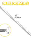 Four Pack 304 Stainless Steel Fully Threaded Rods One Quarter Inch Diameter Twenty Threads Per Inch Right Hand Threads 12 Inch Length For Heavy Duty, Corrosion Resistant Fastening In DIY Projects showcasing size details.