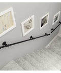 Built Tough Wrought Iron Handrail For Stairs Adjustable 1 To 20 Foot Matte Black Galvanized Steel Banister Kit on indoor staircase with art.