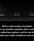 Automatic Coffee Bean Dispenser Countertop Auto Calibration Dual Weight Presets showing digital display and grinder interface.