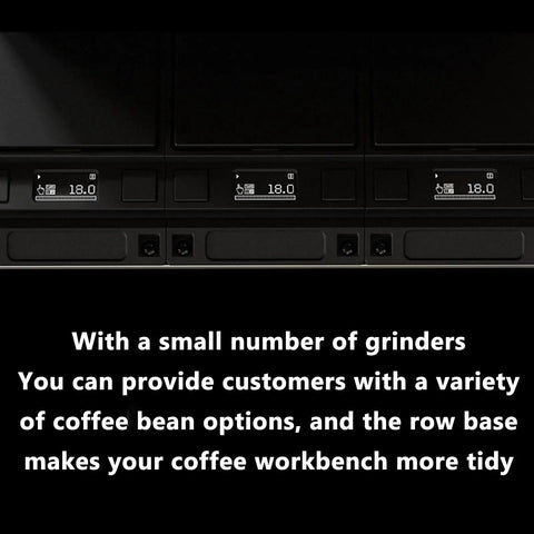 Automatic Coffee Bean Dispenser Countertop Auto Calibration Dual Weight Presets showing digital display and grinder interface.