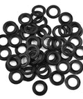 Top Notch Adjustable Plastic Eyelet Fasteners With 15 Millimeter Inner And 28 Millimeter Outer Fit Perfect For Canvas Repair And Fabric Patching In A Hella Strong 50 Piece Kit - black plastic eyelet fasteners spread out.