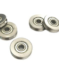Smooth As Butter V Groove Pulley With Sealed Bearing Steel Rollers And Low Noise Guide Rail Ball Bearings 5 X 22 X 5 Millimeter Five Pack on a white background.