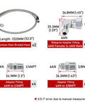 Killer 6AN Transmission Cooler Hose Kit 52 Inch Stainless Steel Braided PTFE Oil Lines showing parts and dimensions.