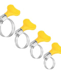 Front view of 4 Pack Yellow Stainless Steel Hose Clamps With Adjustable Thumb Screw Key Style Worm Gear Design For Heavy Duty Plumbing And Auto Jobs