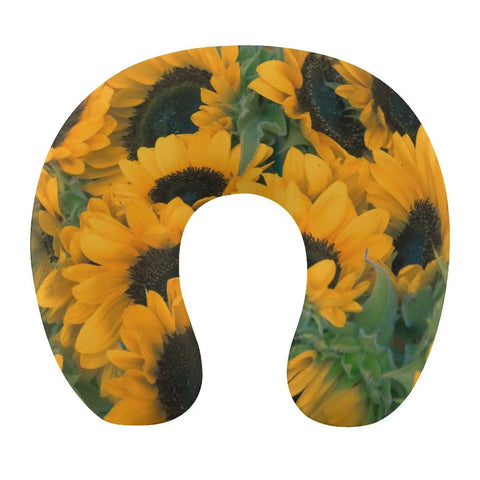 Custom U Shaped Pillow With Personal Photo Text Print Personalized Memory Foam Neck Pillow For Travel And Nap Comfort In Plane Car Home And Office Create Your Own Design with sunflower print
