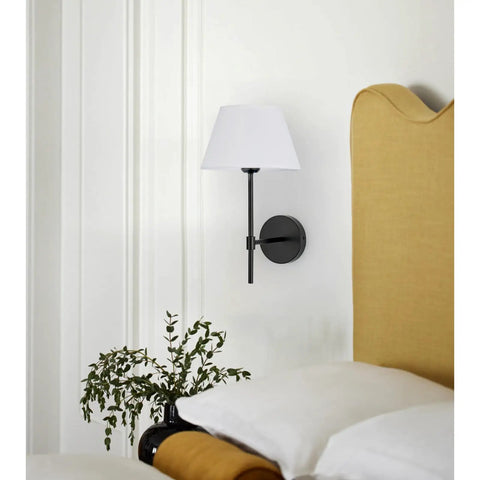 Hardwired Wall Sconce Set Of Two Black Metal Lamps With White Fabric Shades Dope Industrial Lighting For Bedroom Bathroom Farmhouse Living Room Reading Nook Fireplace