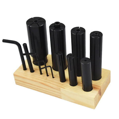 Eight Piece Expanding Arbors Set For Lathe And Milling Machines Quarter Inch To One And One Quarter Inch with stand