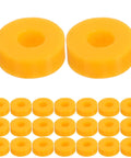 100 Pack Miniature Plastic Bushings and Axle Sleeves for Toy Vehicles, two orange bushings with smooth design for easy installation.