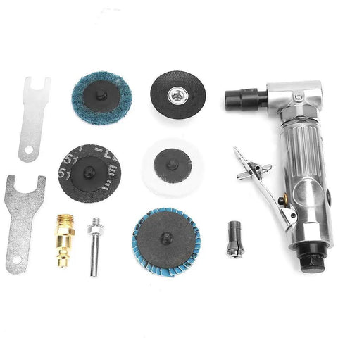 Built Tough Pneumatic Die Grinder With Fast Swap Chuck And Angled Shank For Zero Hassle Metal Deburring Wood Finishing and Rubber Shaping At A Rock Solid Two Thousand Rpm with accessories.