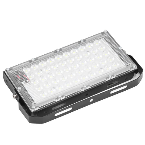 Sanpyl LED Flood Light 50W 12V Outdoor White for Courtyards showing clear lens and black housing design for outdoor lighting.