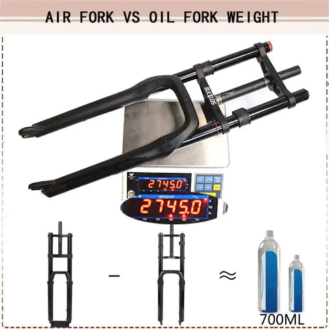 26 Inch Fat Tire Electric Bike Front Fork With Air Suspension, 180mm Travel on scale showing weight