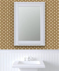 Premium Moroccan Wallpaper Roll With Matte Linen Texture And Hella Durable Non Toxic Finish For Busy Spaces in brown with mirror.