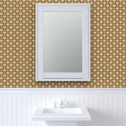 Premium Moroccan Wallpaper Roll With Matte Linen Texture And Hella Durable Non Toxic Finish For Busy Spaces in brown with mirror.