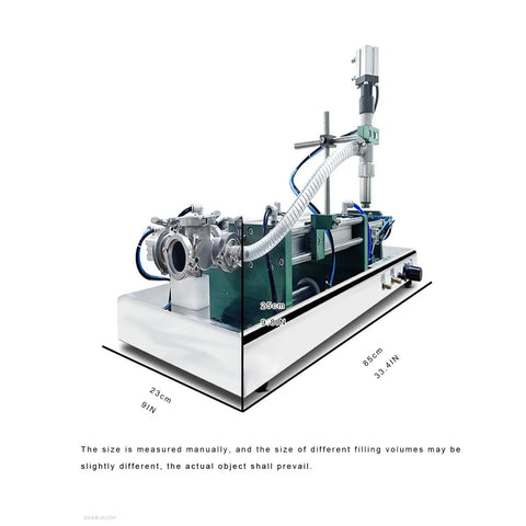 No Fuss Heavy Duty Semi Automatic Liquid And Paste Bottle Filler With Precision Air Cylinder showing dimensions and features.