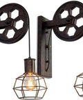 Set Of Two Retro Industrial Pulley Wall Lamps Crafted From Heavy Duty Vintage Metal With A Weathered Rustic Finish Perfect E27 Socket Compatibility