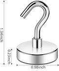 Close-up of Heavy Duty Magnetic Hooks Set With 85lb Capacity, Neodymium Magnets And Hooks In Silver, Six Pack, showing dimensions