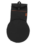 Road Ready Portable Dumb Drum Bag For Silent Practice Pad Storage In Slick Oxford Fabric, black, round, with adjustable strap.