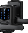 Keyless Entry Door Lock With Handle And Digital Keypad, Smart Electronic Lock With Code, Blue Backlit Touchscreen, Matte Black Finish