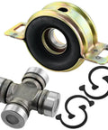 Heavy Duty Driveshaft Center Support Bearing And U Joint Kit For Toyota Tacoma 4WD 1995 2004, T100 1993 1998, And Tundra 2000 2006 Durable Carrier Bearing Set For Tough Off Road Rides And Easy Installation. Center bearing, U-joint, and snap rings on white.