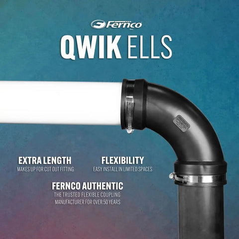 2 Inch Flexible PVC DWV 90 Degree Elbow With Optional 1.5 Inch Reducer Bushing For Cast Iron Steel And Plastic Pipe Connections Perfect For Drain Fix And Reno Jobs Long Reach Pro Approved black flexible PVC elbow on pipe