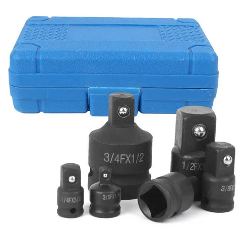 Sorandy 6Pcs Impact Socket Converter Kit CR MO Chrome Moly Steel Ball Bearing Tool with Secure Hold Rust Proof Surface For Auto Repair And CNC Machines Heavy Duty, 6-piece adapters in case