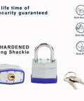 Trinity Keyed-Alike Padlocks Outdoor Heavy Duty Laminated Steel Body 1-9/16 Inch Shackle 40mm Uncuttable with keys and security features.