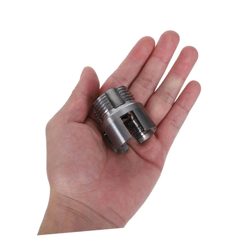 Pro Grade 3pc Pipe Threader Tool Kit For Plumbers compatible steel threading bit cutter in hand for quick plumbing tasks.